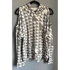 Armani Exchange Hoodie Women XL Gray White Houndstooth Cold Shoulder 100% Cotton